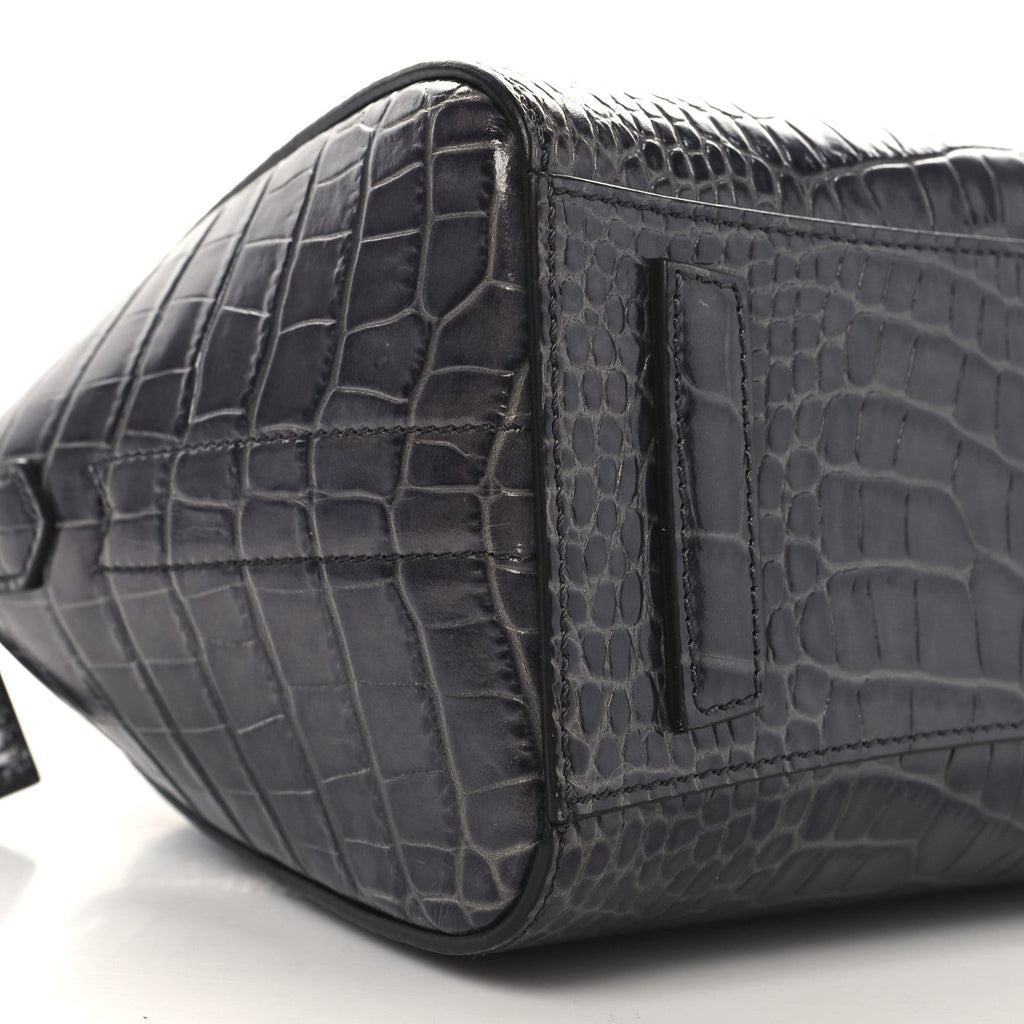 Calfskin Crocodile Embossed Mini Antigona Storm Grey