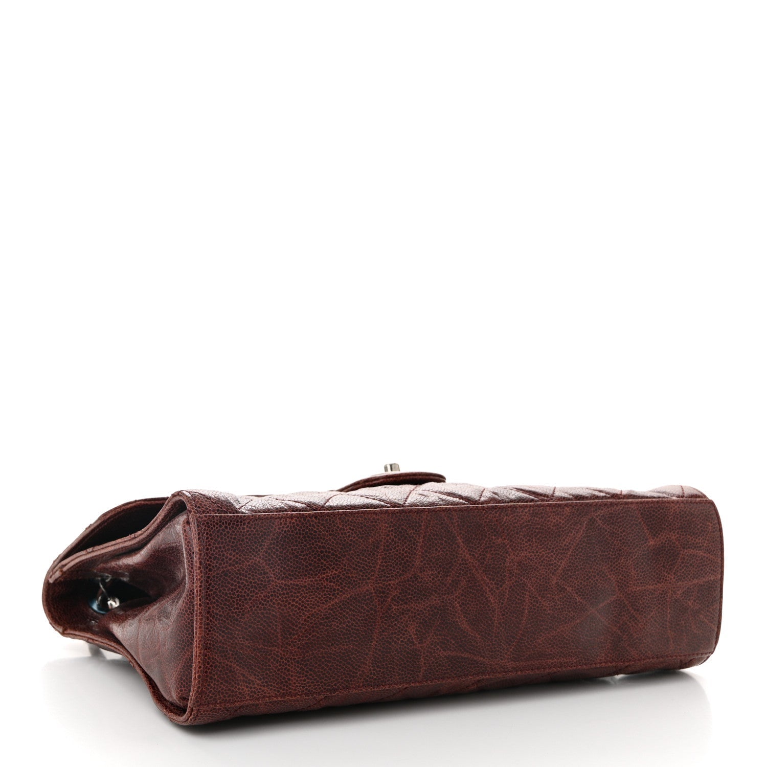 Crumpled Grained Calfskin Jumbo CC Crave Flap Burgundy