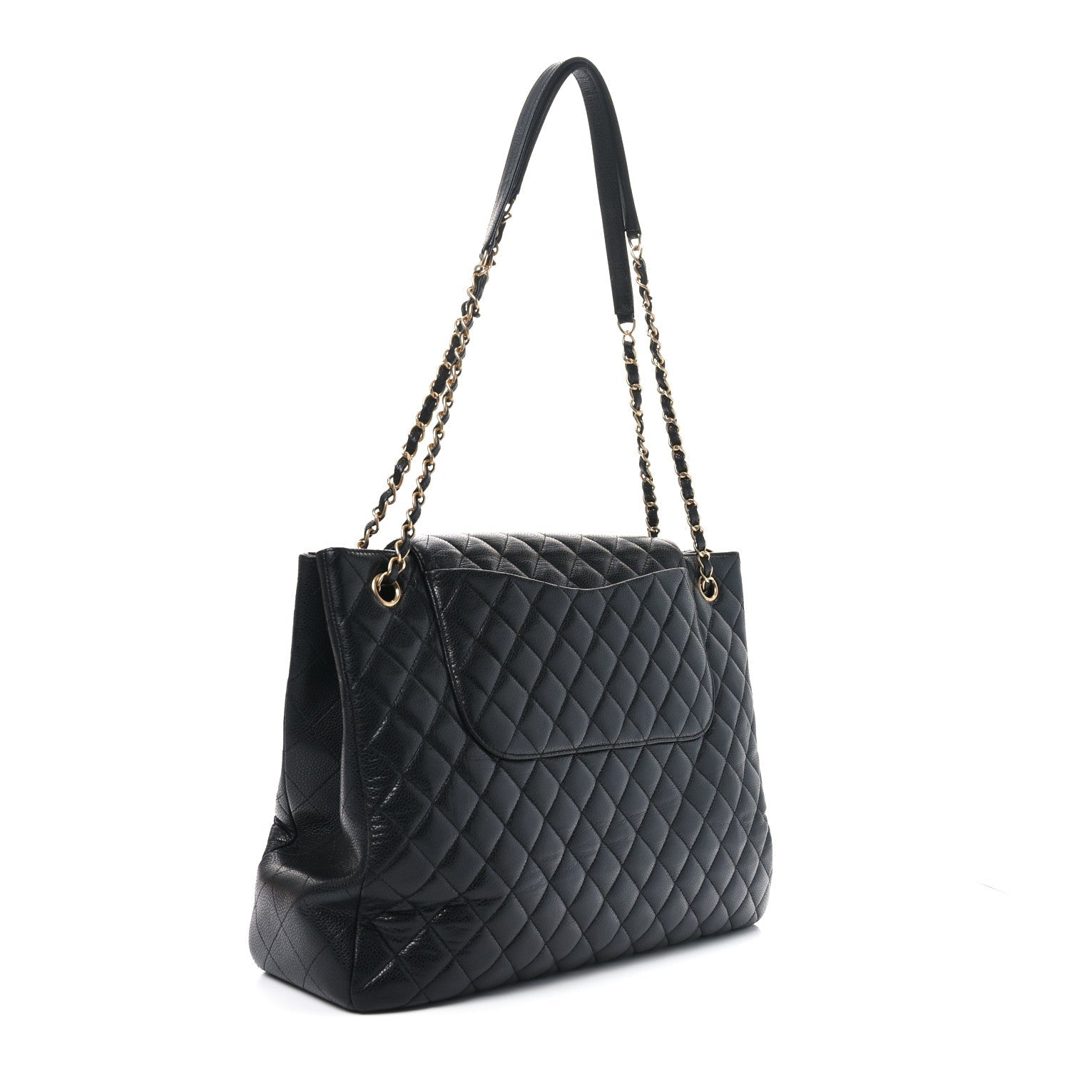 Caviar Quilted Flap Tote Black