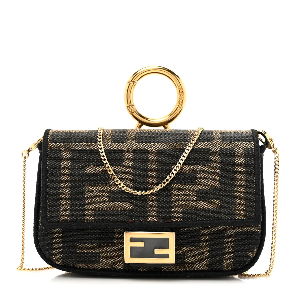 Fabric Jacquard FF 1974 Nano Baguette Charm Tobacco Moro Black