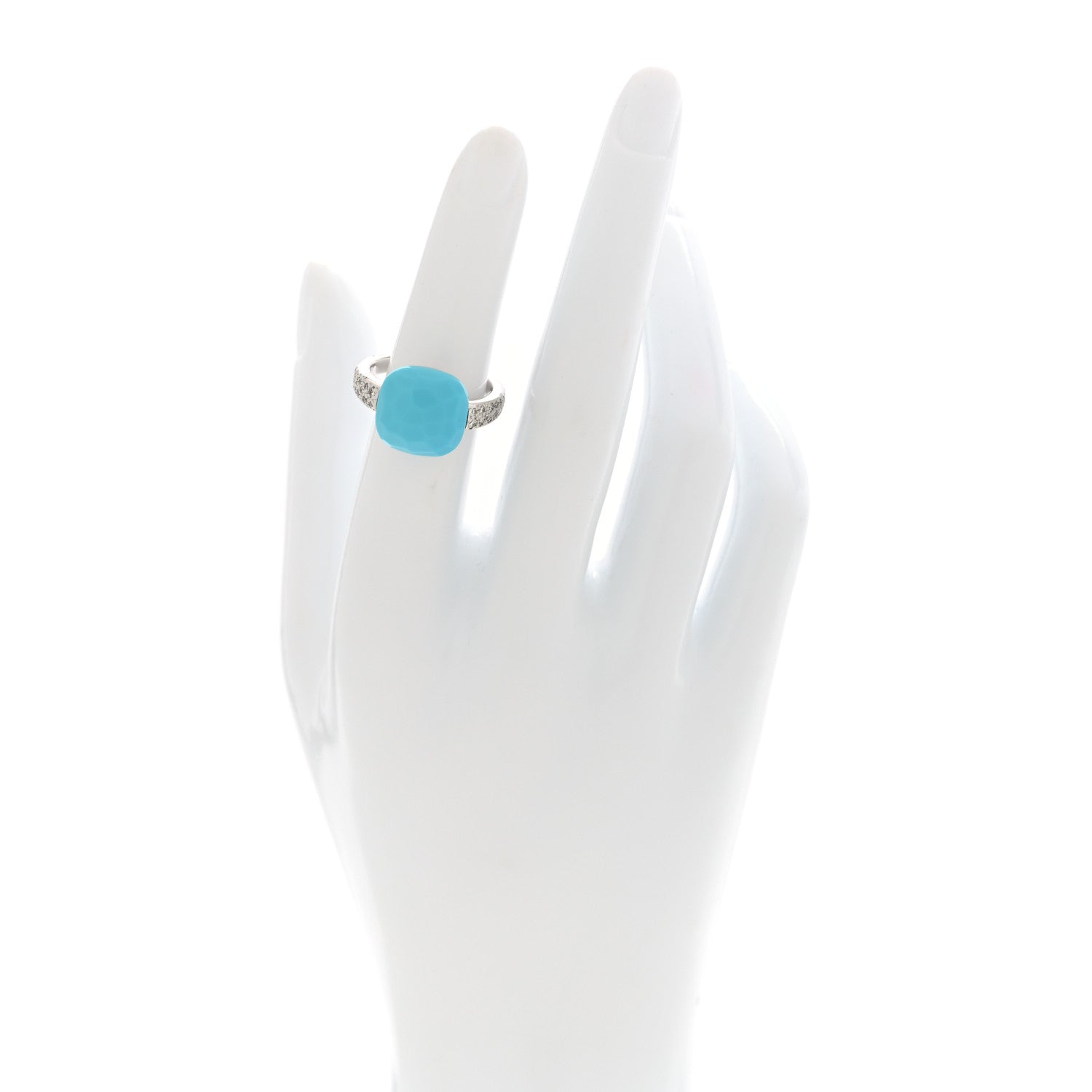 18K White Gold Diamond Turquoise Capri Ring 52 6