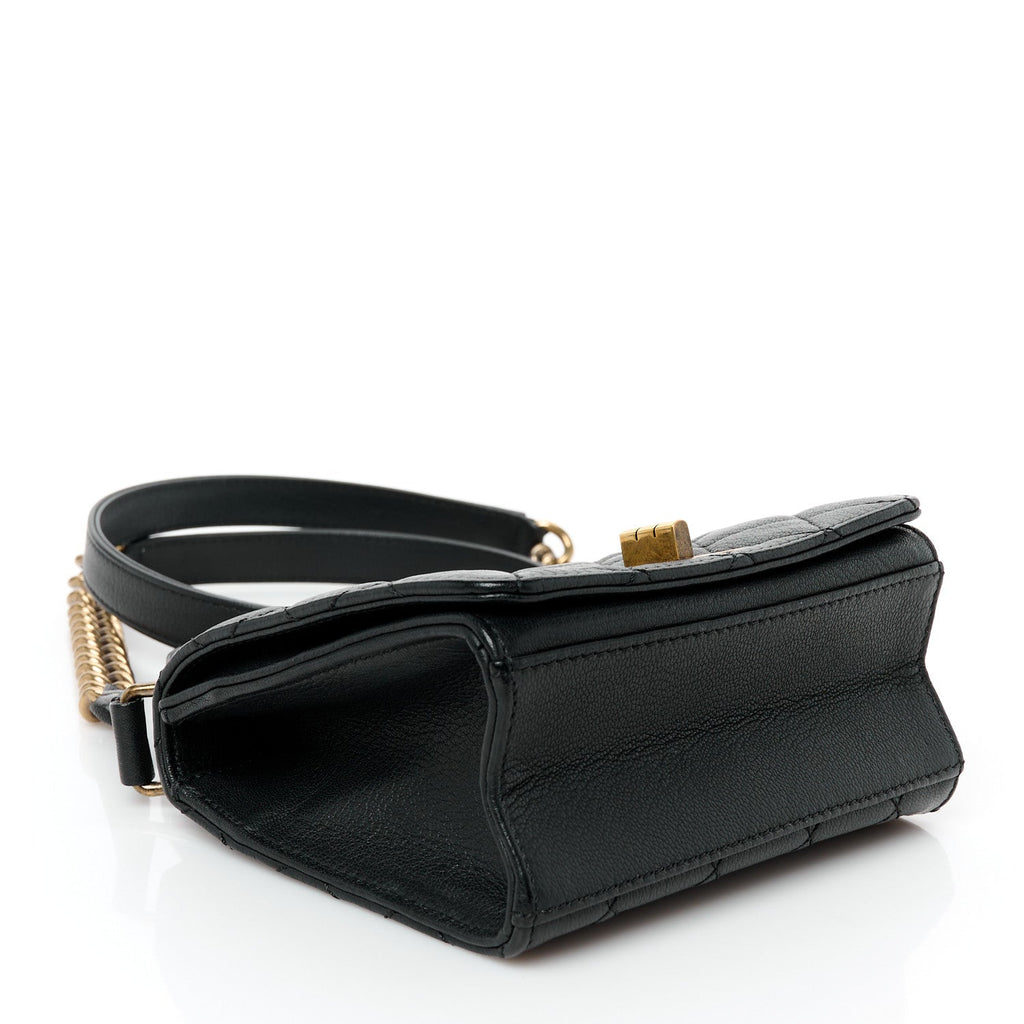 Goatskin Quilted Small Rita Top Handle Flap Black