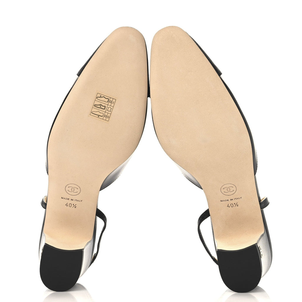 Goatskin Grosgrain Cap Toe CC Slingback Pumps 40.5 Black