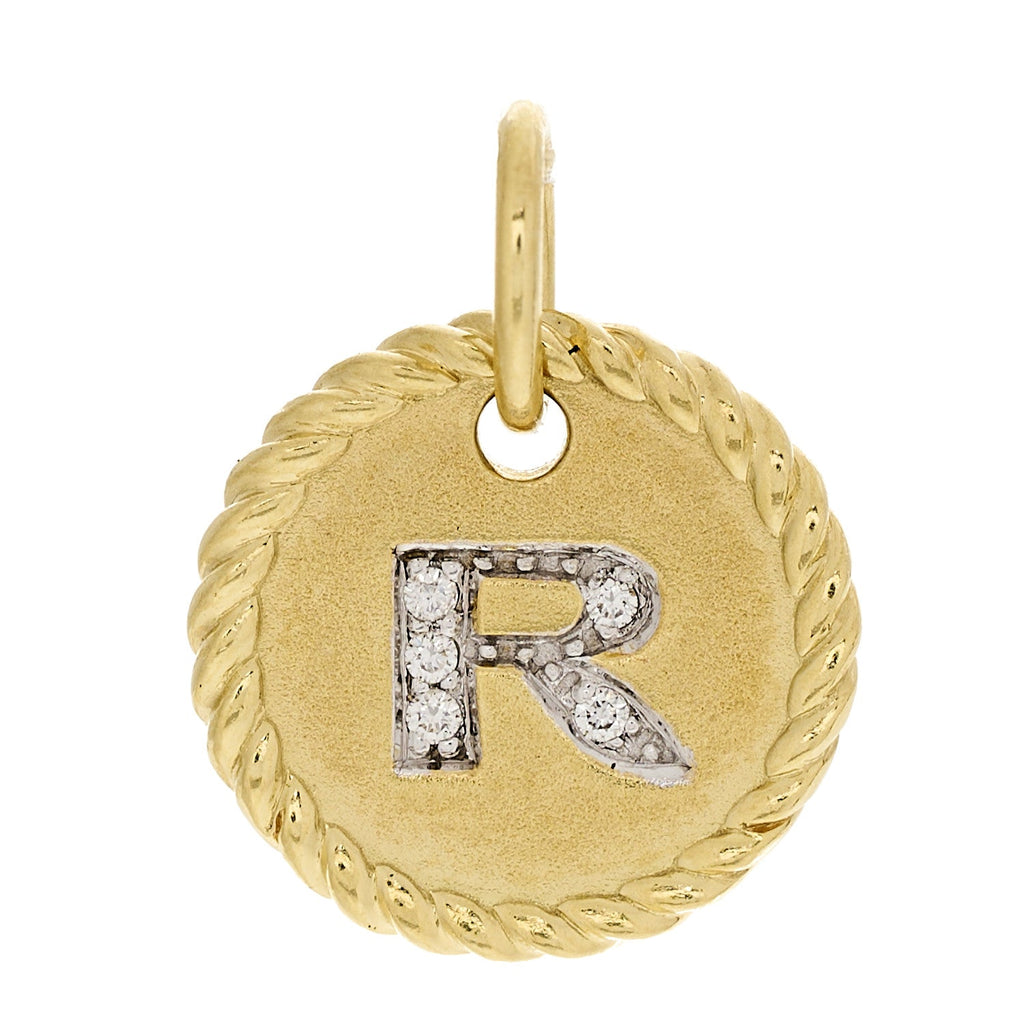18K Yellow Gold Diamond Initial R Charm Pendant