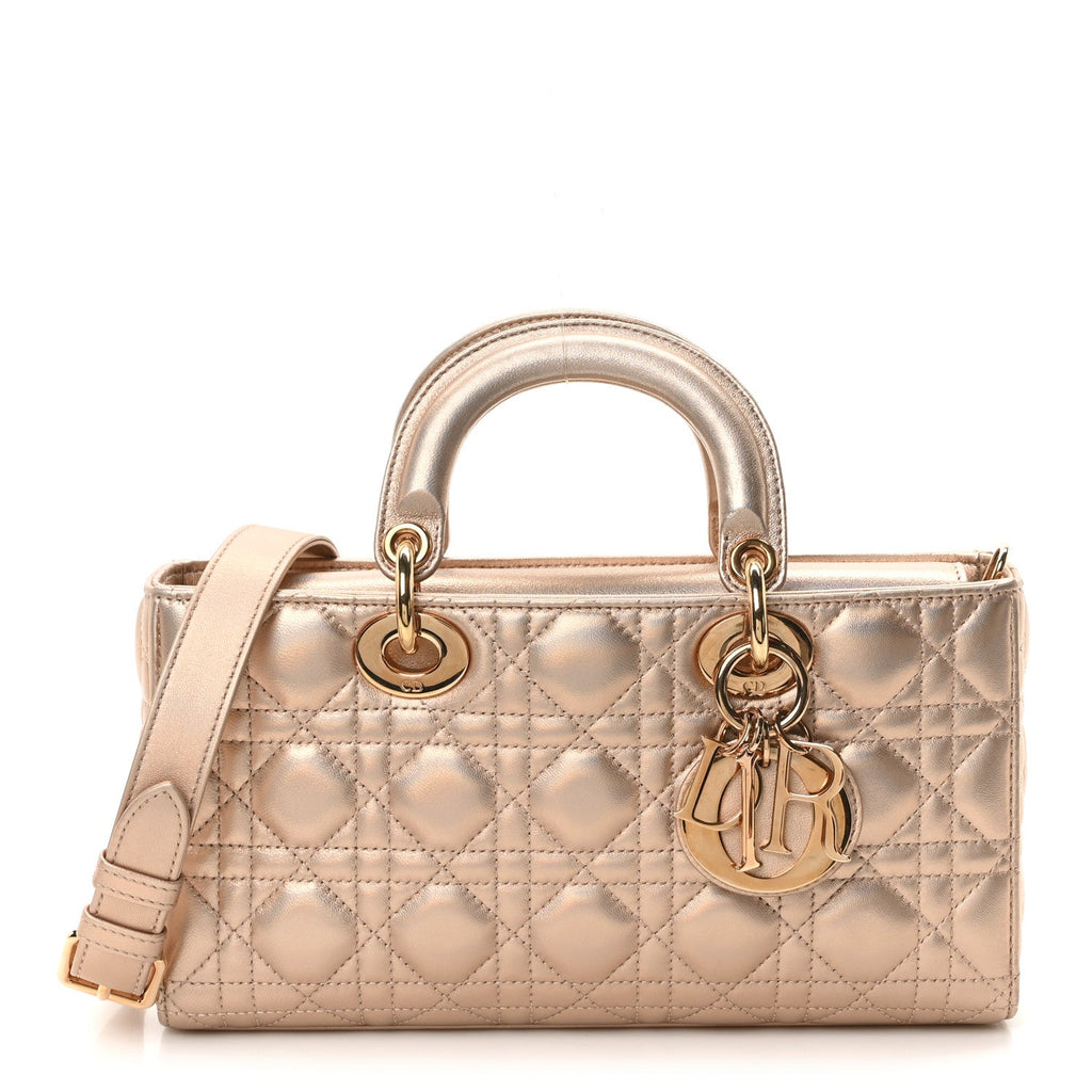 Metallic Lambskin Cannage Medium Lady D-Joy Pink