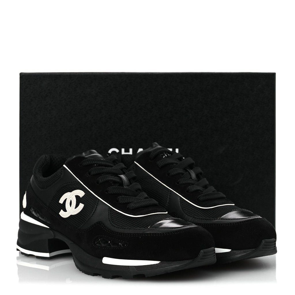 Mixed Fibers Suede Shiny Calfskin Womens CC Sneakers 40.5 Black