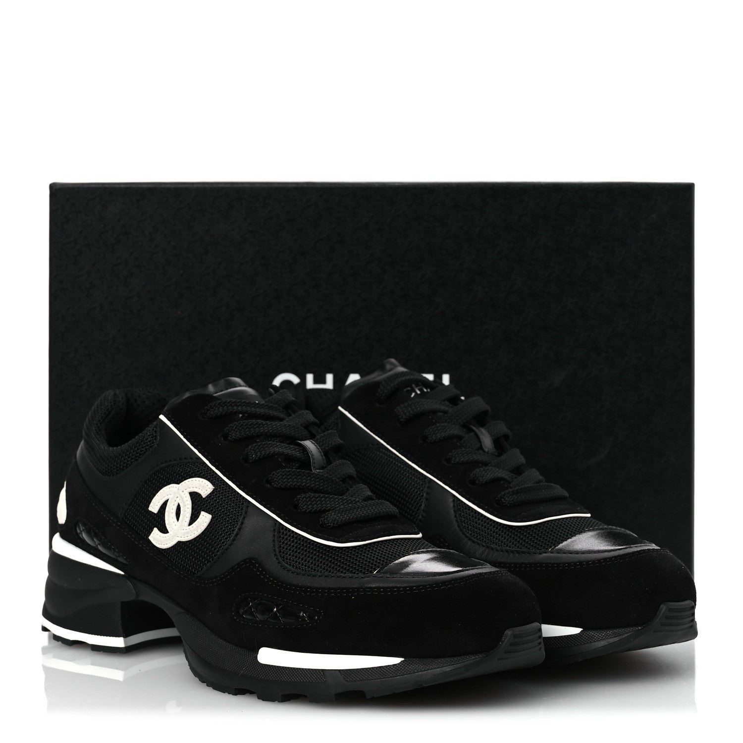 Mixed Fibers Suede Shiny Calfskin Womens CC Sneakers 40.5 Black