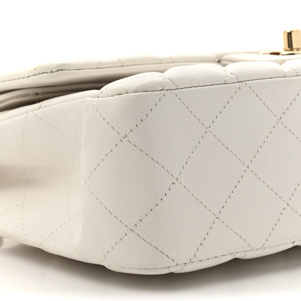 Caviar Quilted Medium Double Flap White