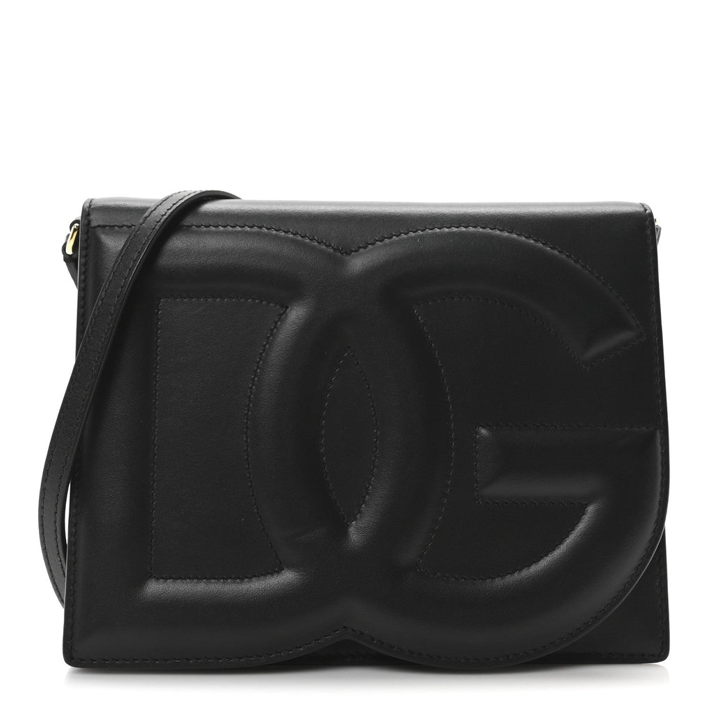Calfskin DG Logo Flap Crossbody Bag Black