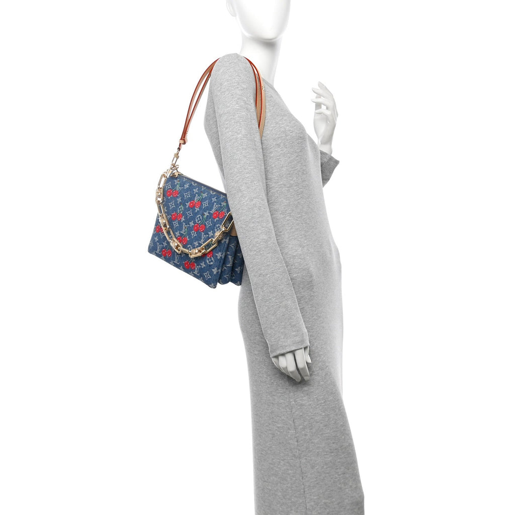 LV X TM Monogram Denim Cerises Coussin PM Blue