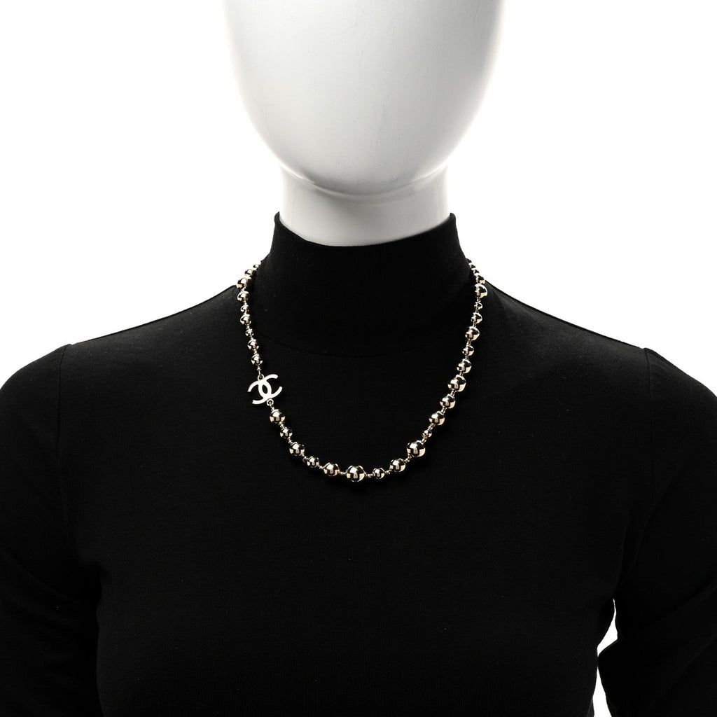 Metal Bead CC Necklace Gold