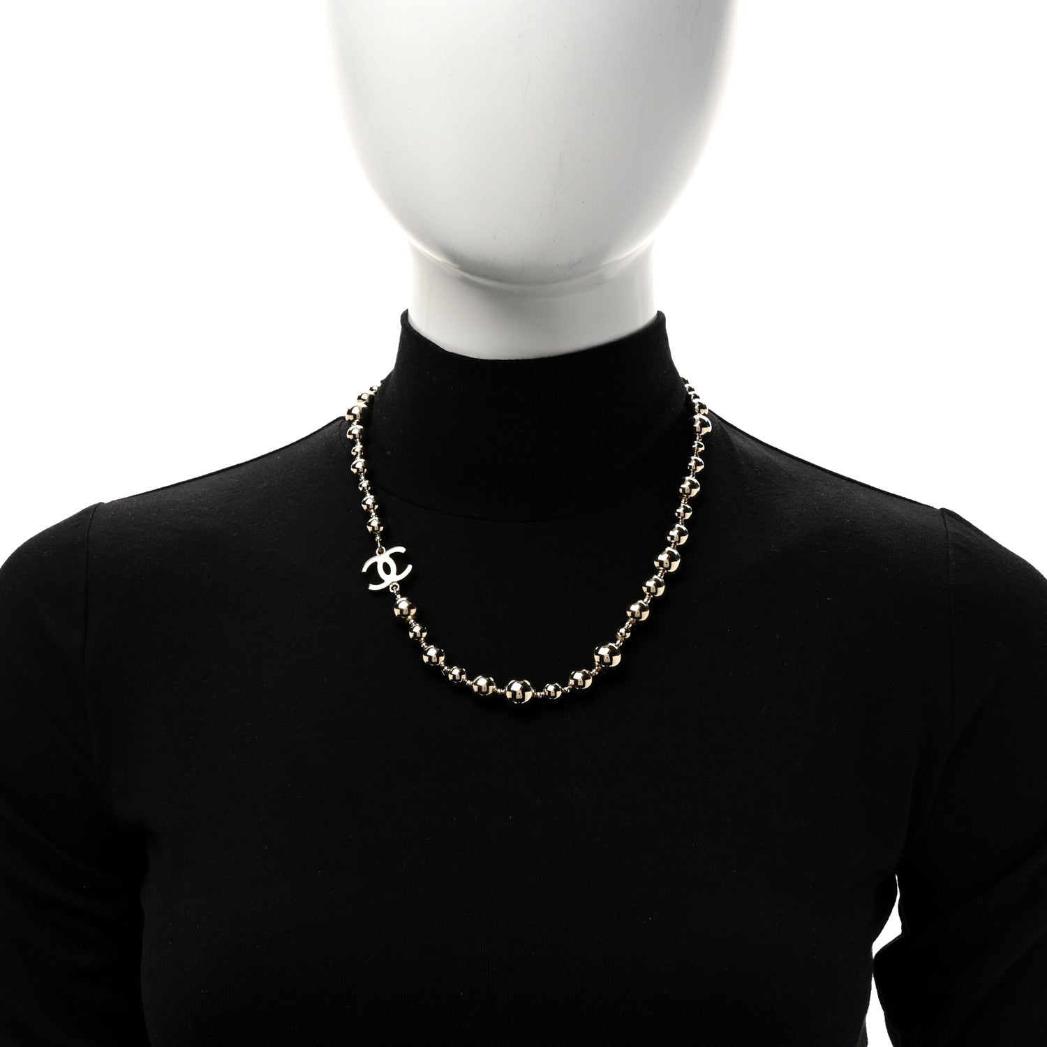 Metal Bead CC Necklace Gold