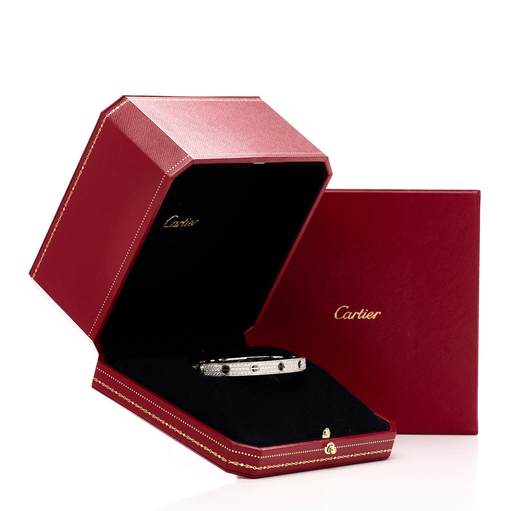 18K White Gold Diamond Ceramic LOVE Paved Bracelet 17