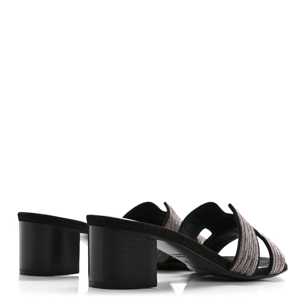 Chevre Velours Dabka Embroidered Oasis Sandals 37 Black