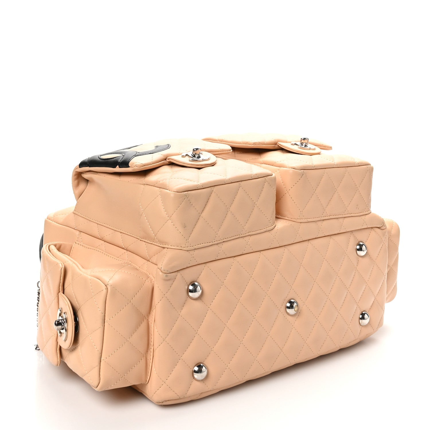 Calfskin Quilted Large Cambon Multipocket Reporter Beige Black