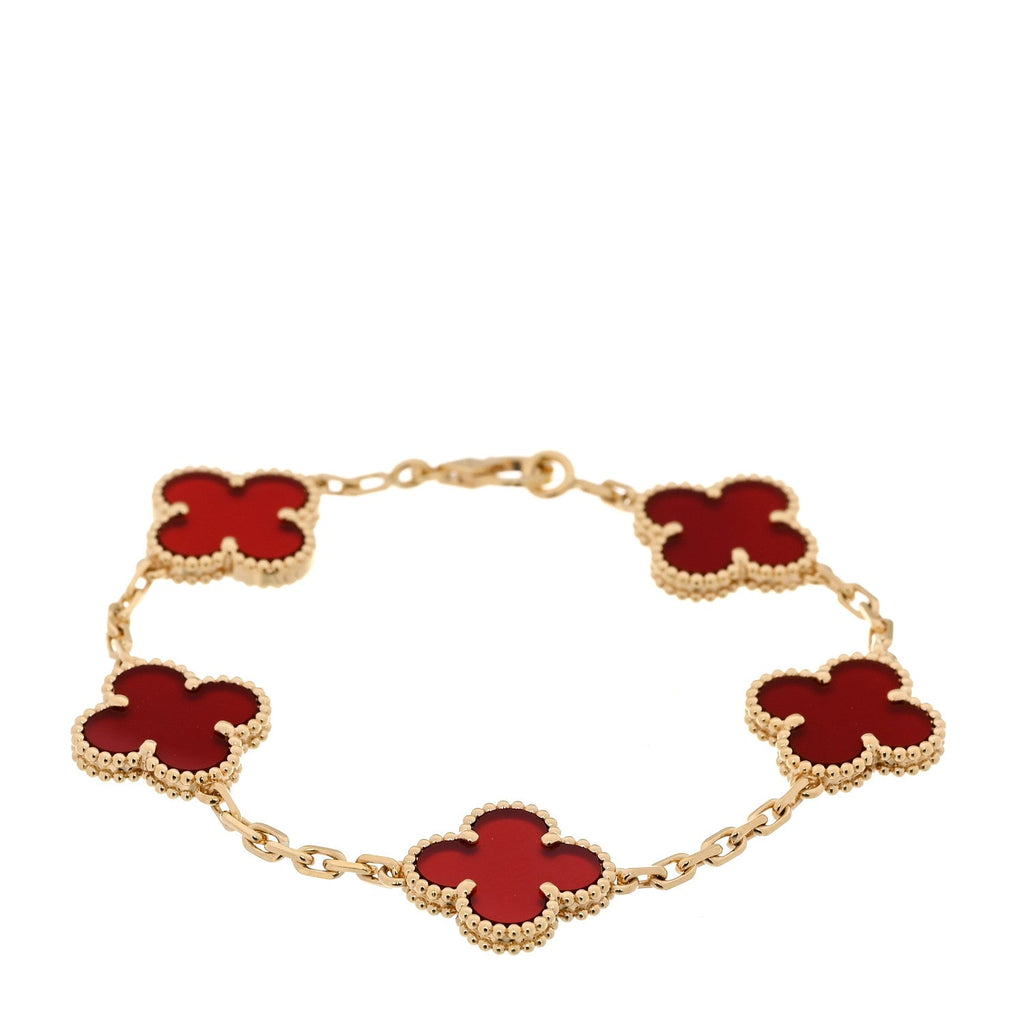 18K Yellow Gold Carnelian 5 Motifs Vintage Alhambra Bracelet