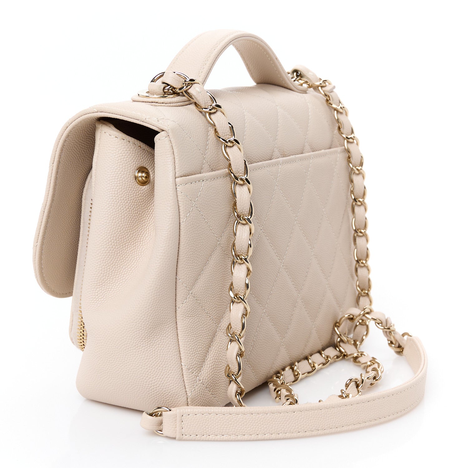 Caviar Quilted Medium Business Affinity Flap Light Beige