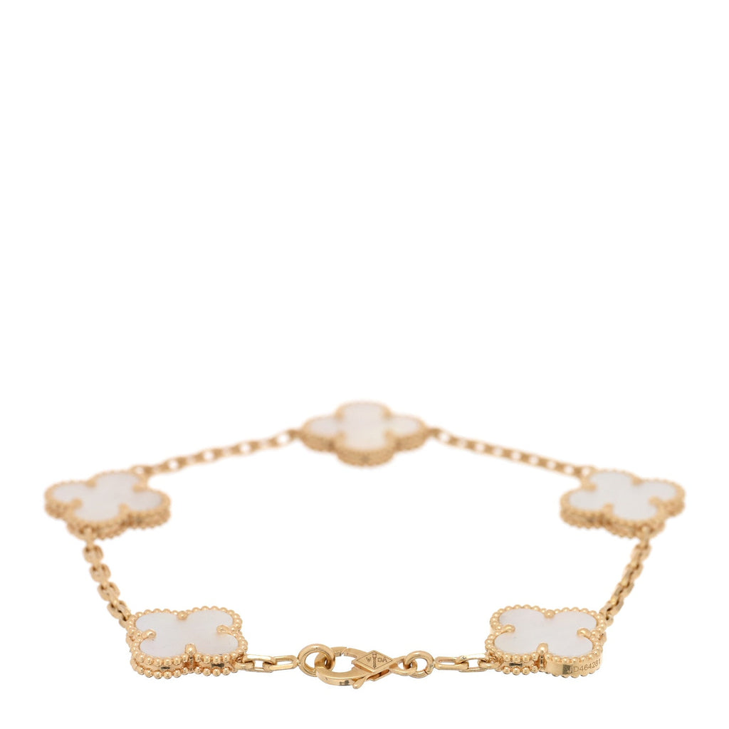 18K Yellow Gold Mother of Pearl 5 Motifs Vintage Alhambra Bracelet