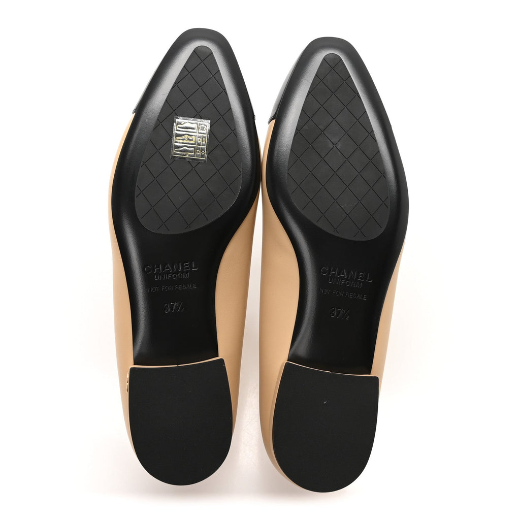 Lambskin Cap Toe CC Uniform Ballerina Flats 37.5 Beige Black