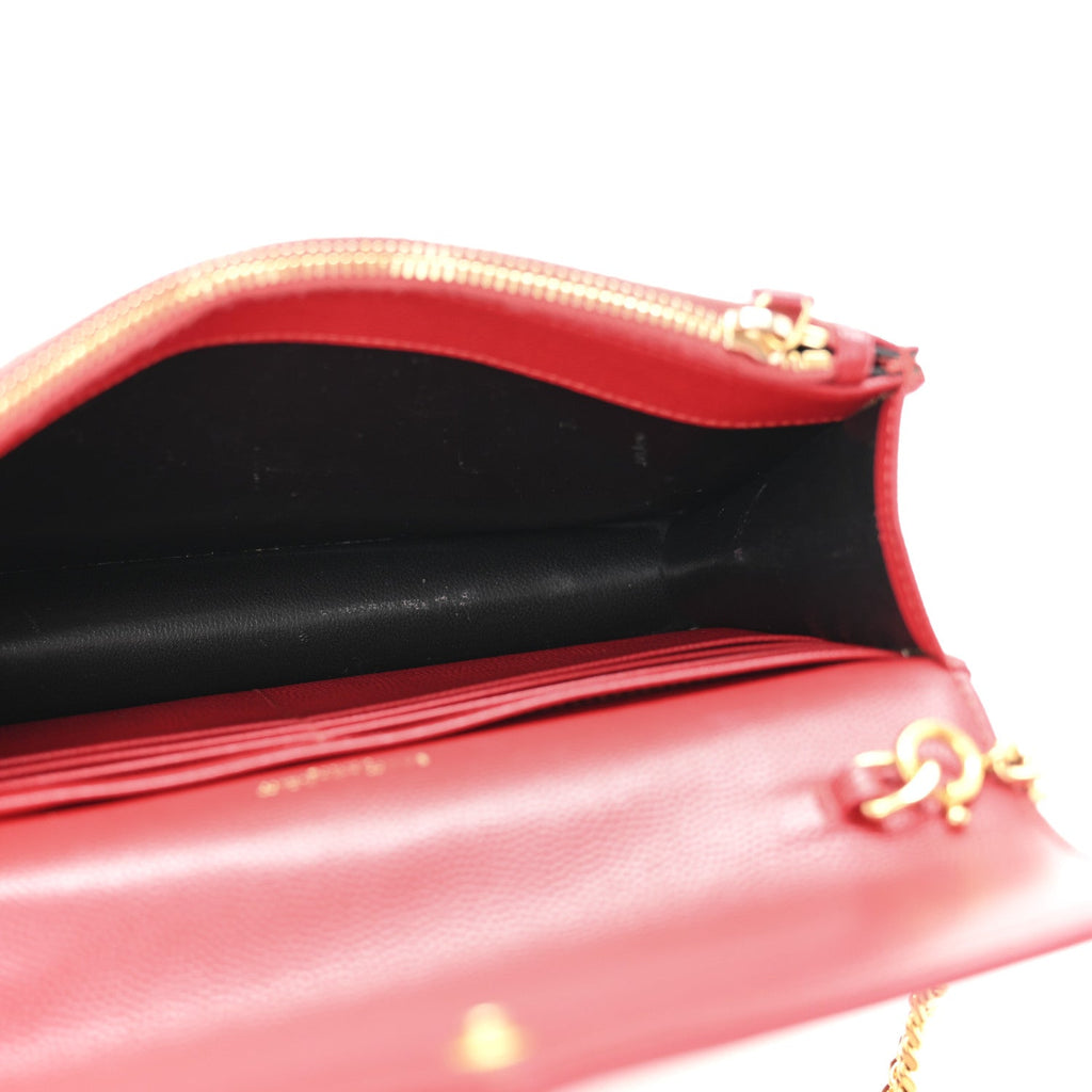 Grain De Poudre Matelasse Chevron Monogram Envelope Chain Wallet New Red