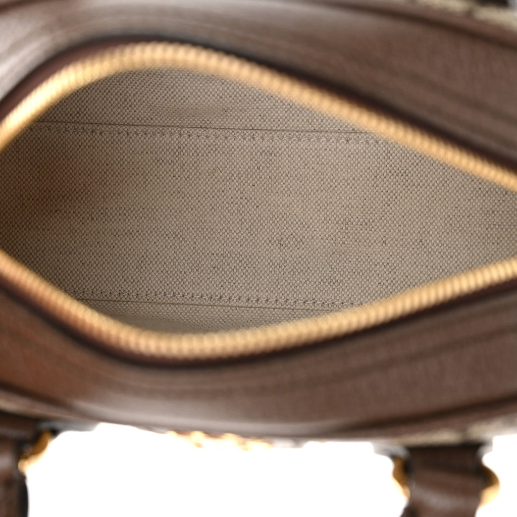 GG Supreme Monogram Textured Dollar Calfskin Web Mini Ophidia Top Handle Bowler Bag Beige Ebony New Acero