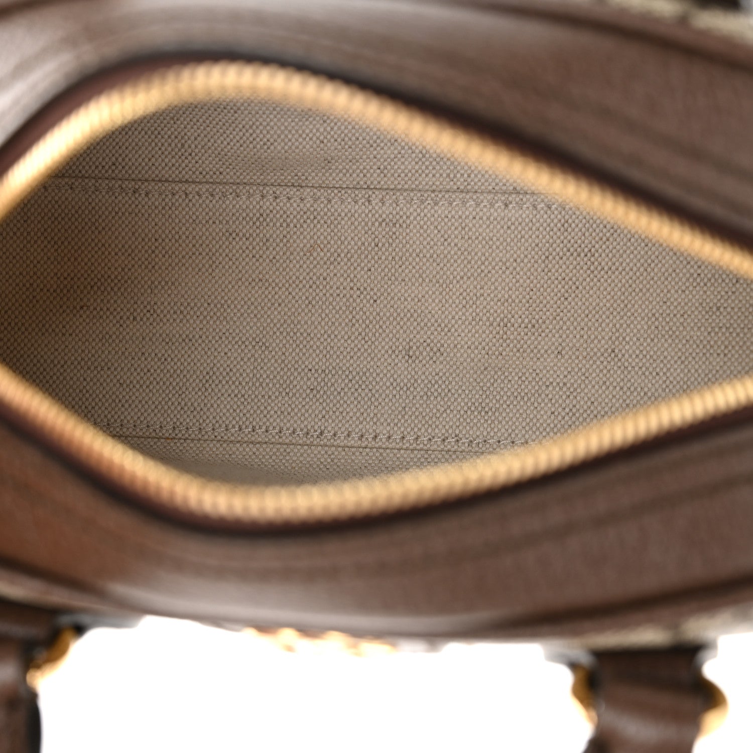 GG Supreme Monogram Textured Dollar Calfskin Web Mini Ophidia Top Handle Bowler Bag Beige Ebony New Acero