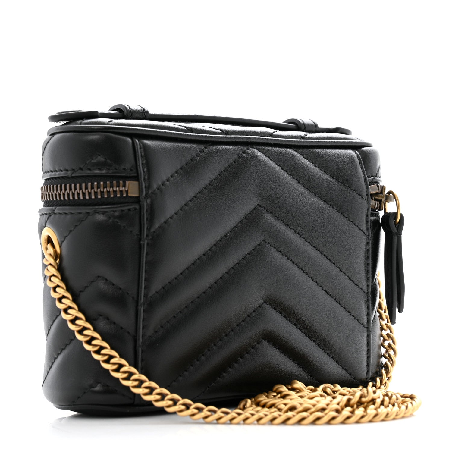 Calfskin Matelasse Chevron Mini GG Marmont Top Handle Bag Black