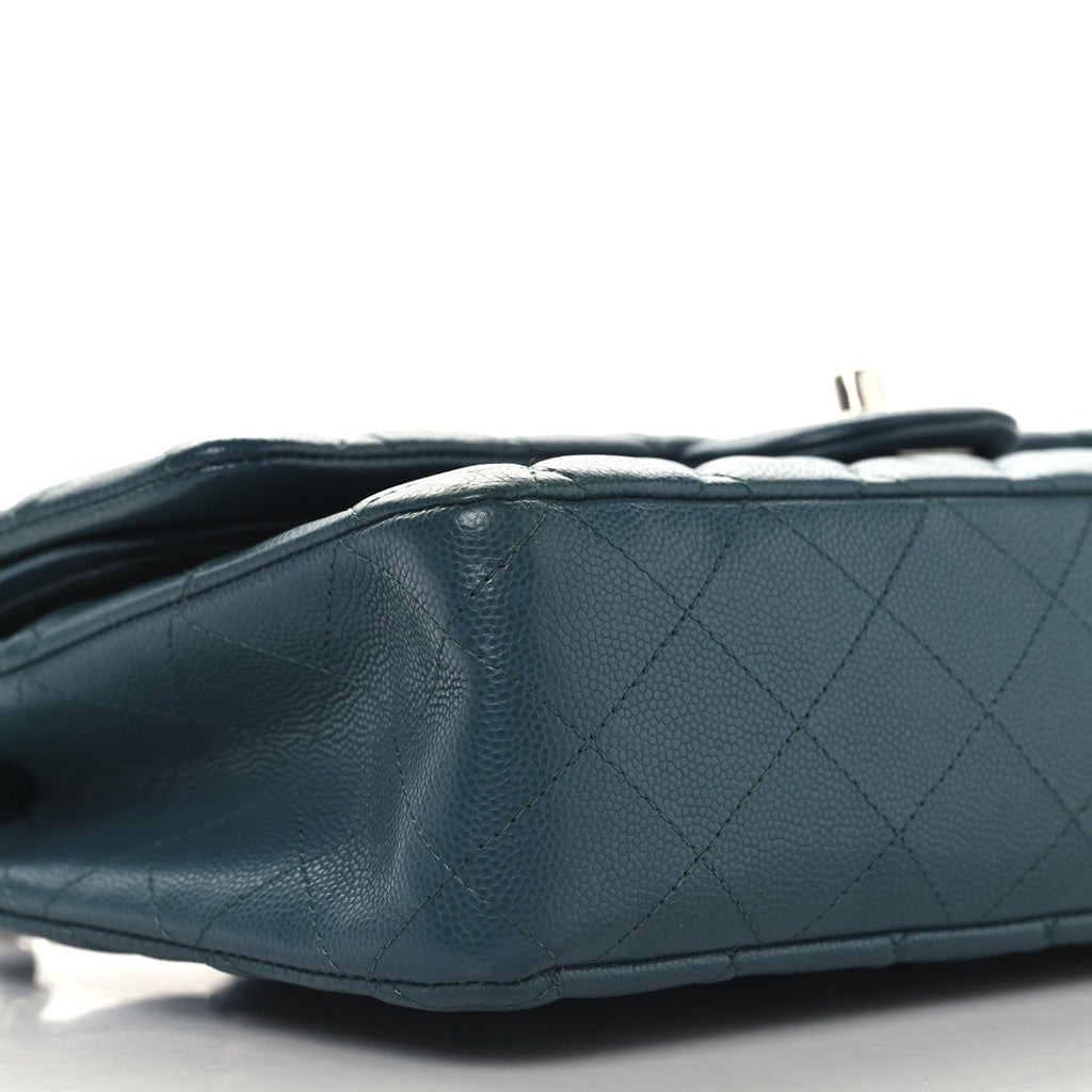 Caviar Quilted Medium Double Flap Turquoise