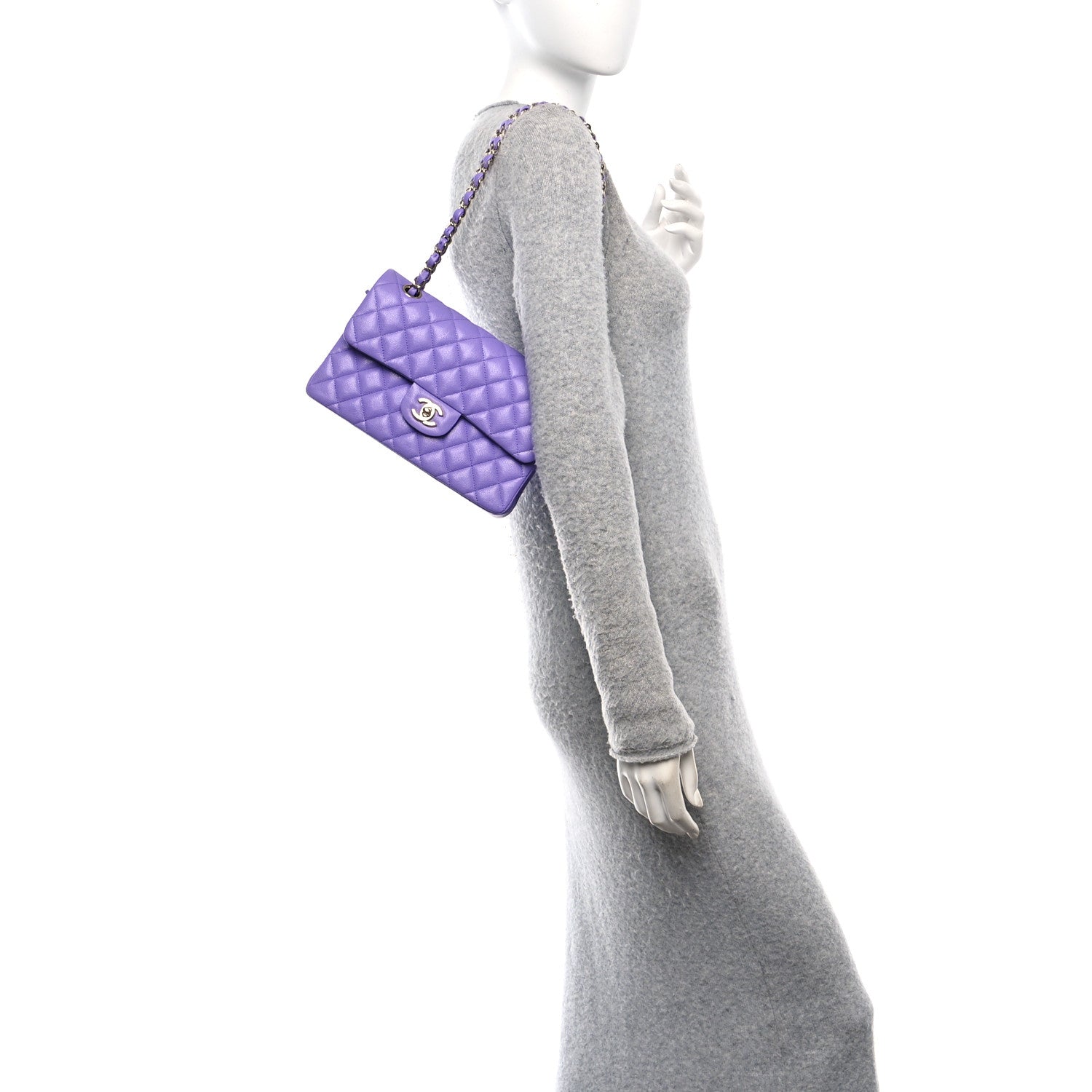 Caviar Quilted Small Double Flap Purple