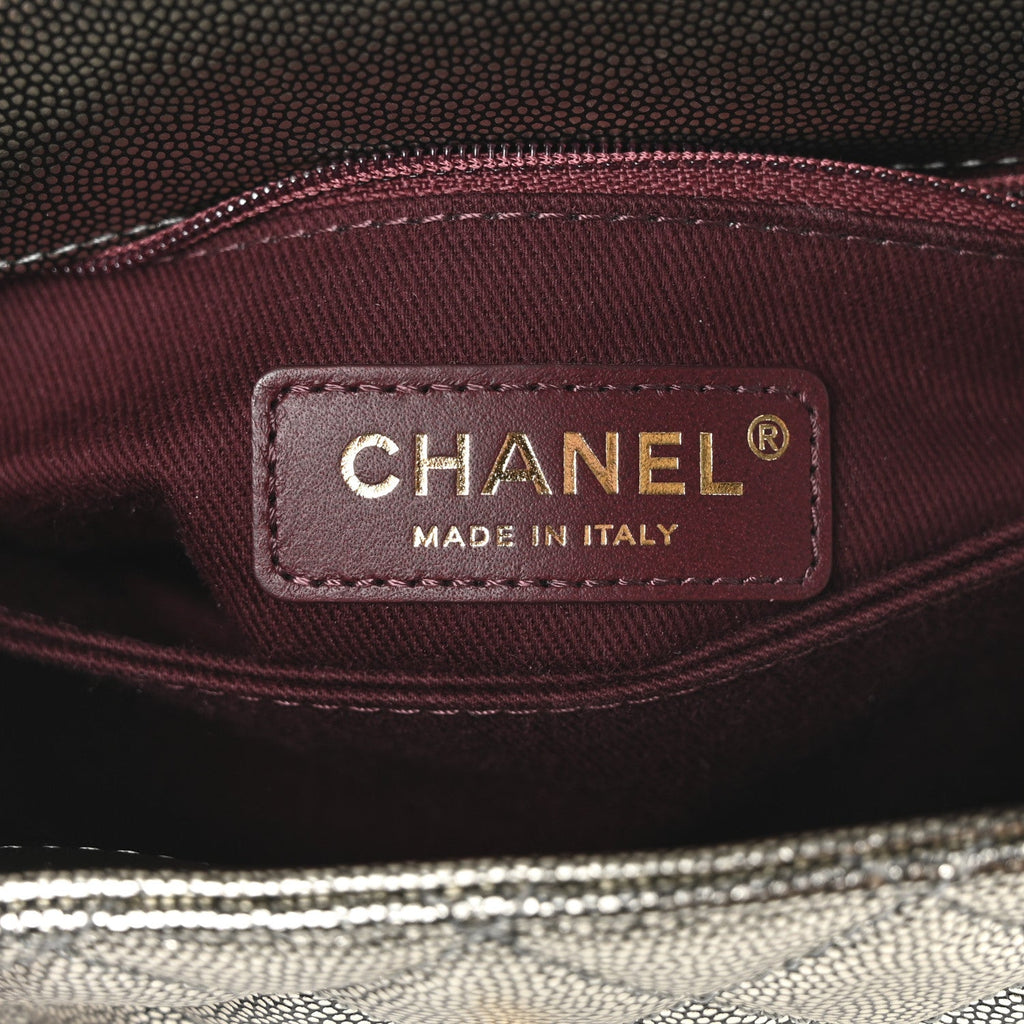 Metallic Caviar Quilted Mini Coco Handle Flap Silver