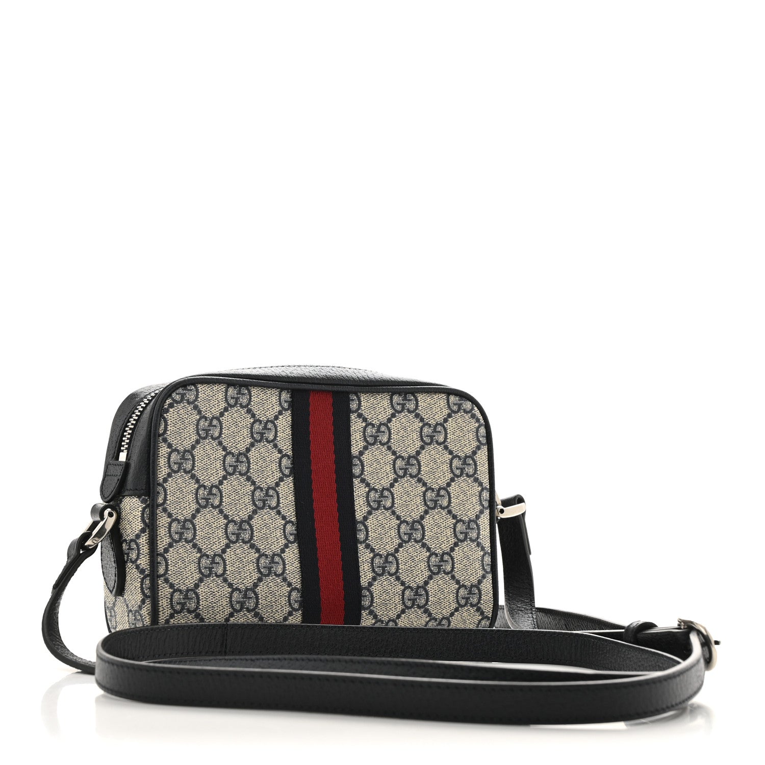 GG Supreme Monogram Textured Dollar Calfskin Web Mini Ophidia Shoulder Bag Beige Blue