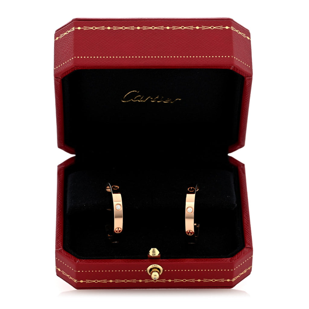 18K Pink Gold 3 Diamond 3.5mm LOVE Hoop Earrings