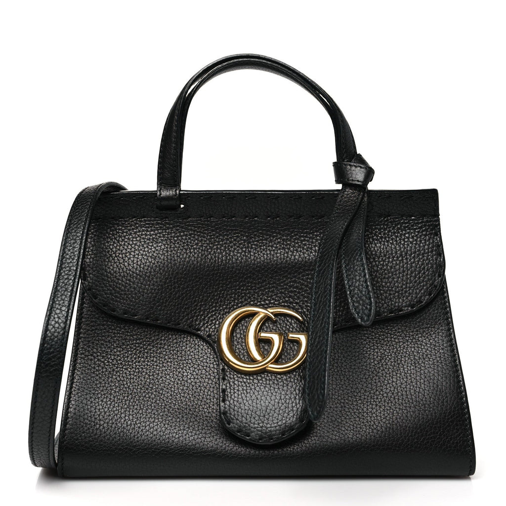 Calfskin Mini GG Marmont Top Handle Bag Black