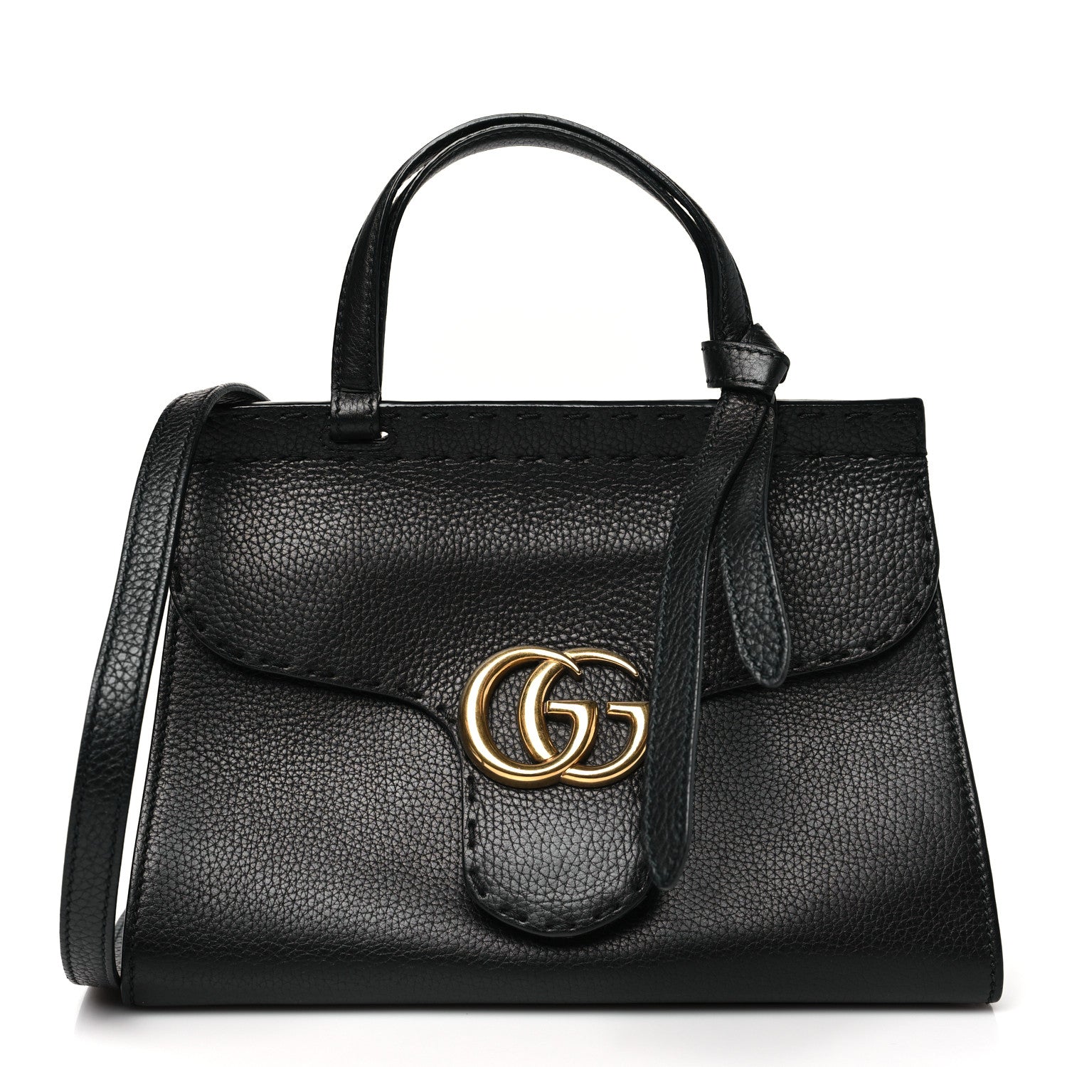 Calfskin Mini GG Marmont Top Handle Bag Black