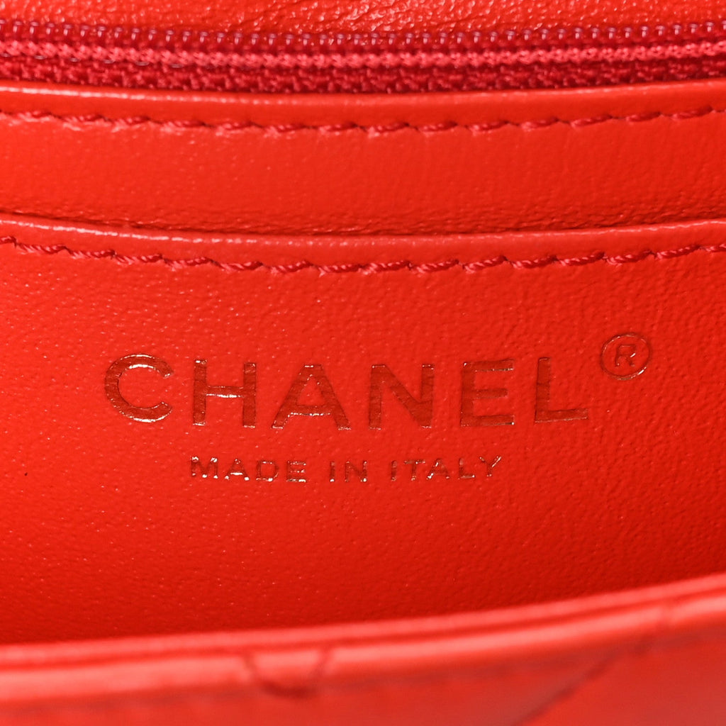 Lambskin Chevron Quilted Mini Rectangular Flap Red