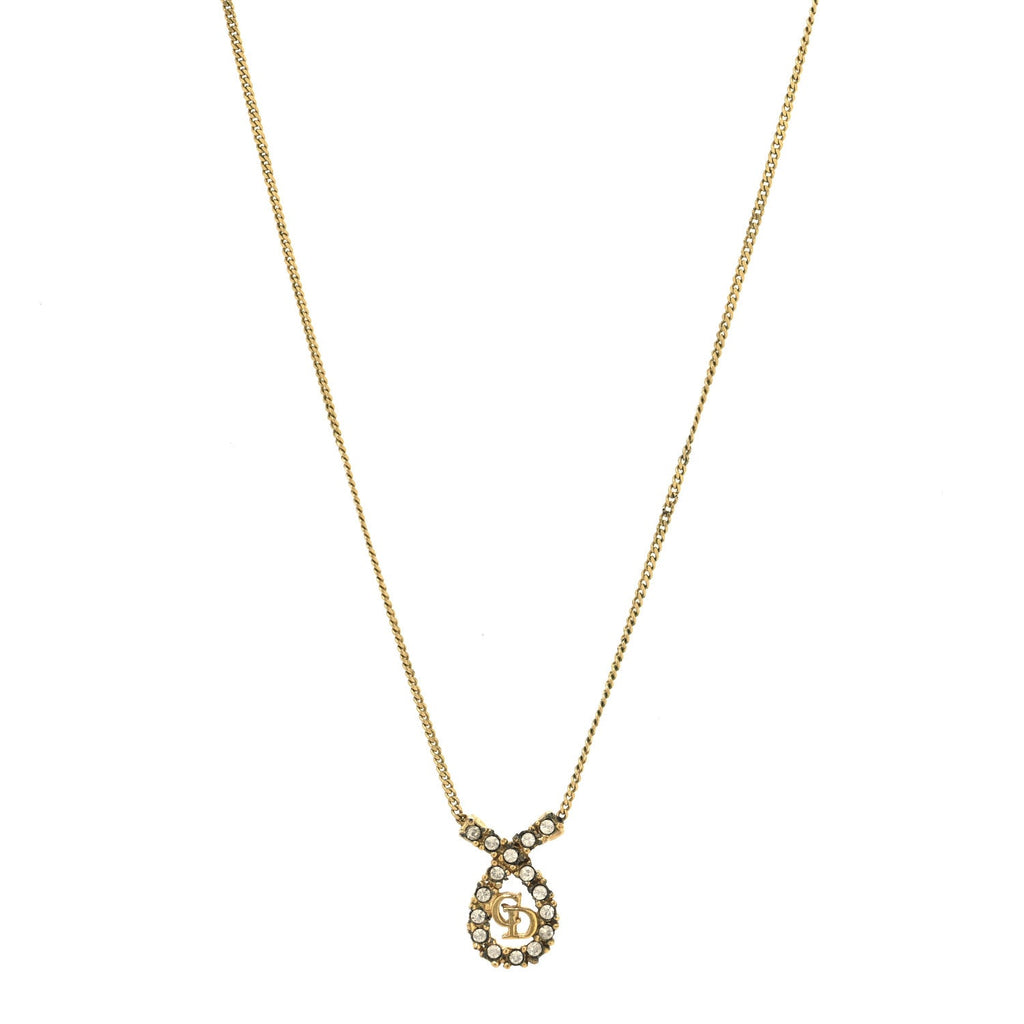 Metal Crystal CD Pendant Necklace Gold