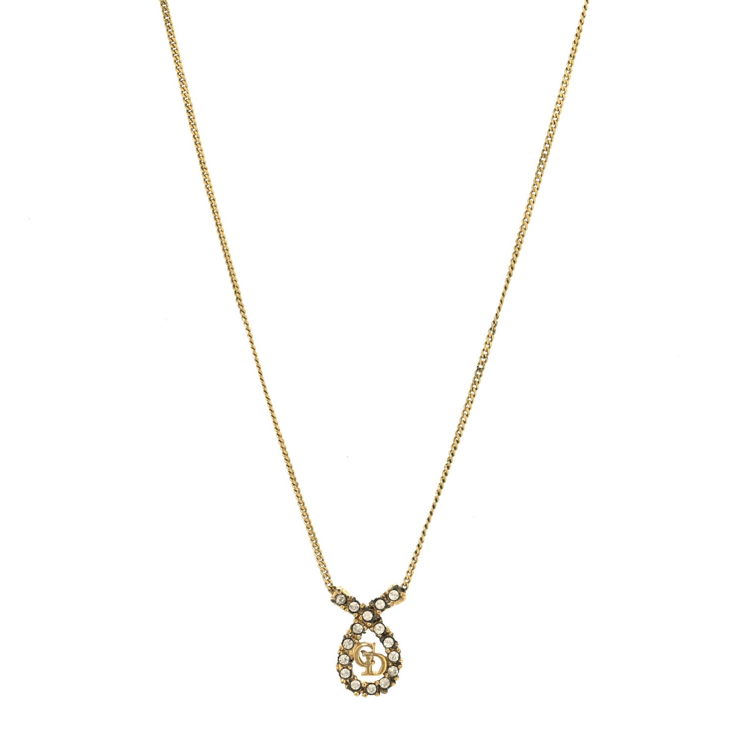 Metal Crystal CD Pendant Necklace Gold