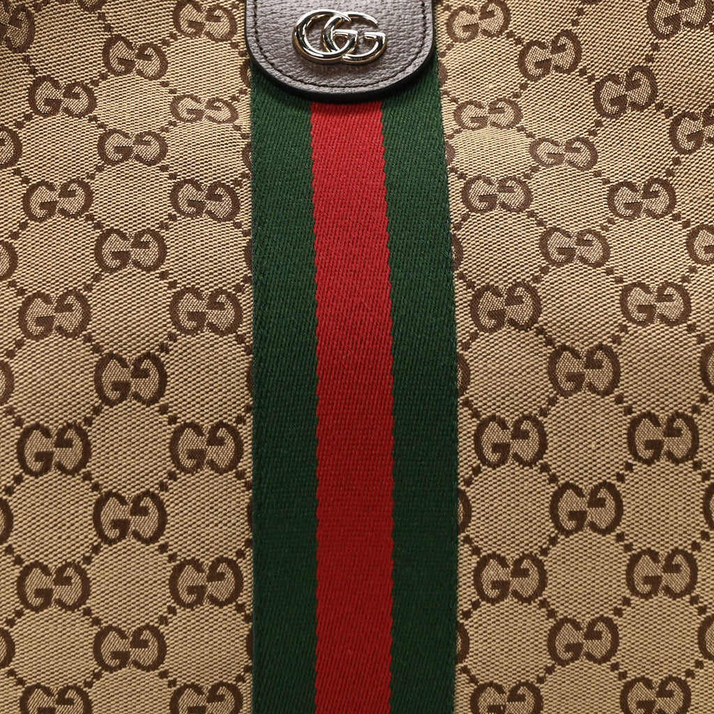 GG Supreme Monogram Web Large Giglio Tote Bag Beige Dark Brown