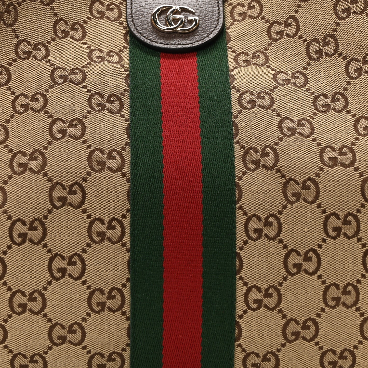 GG Supreme Monogram Web Large Giglio Tote Bag Beige Dark Brown