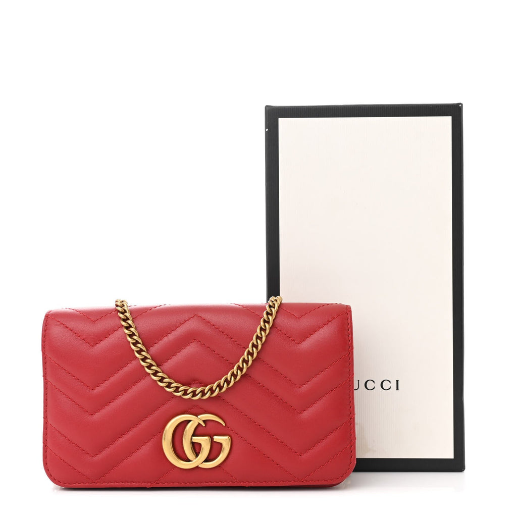 Calfskin Matelasse GG Marmont Mini Bag Hibiscus Red