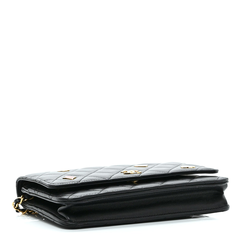 Lambskin Quilted Enamel Coco Casino Wallet On Chain WOC Black