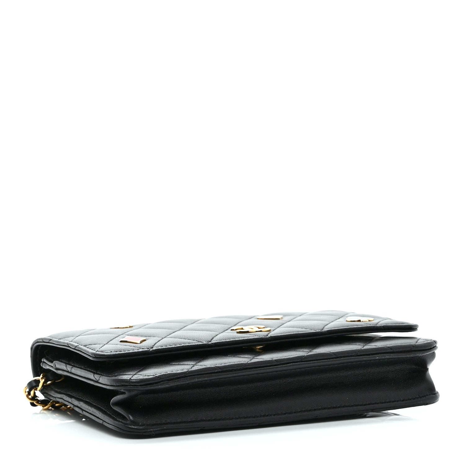 Lambskin Quilted Enamel Coco Casino Wallet On Chain WOC Black