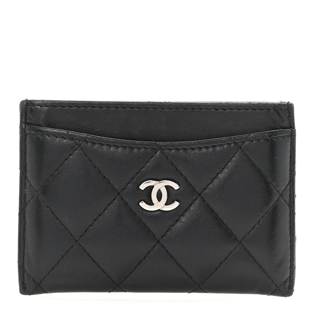 Lambskin Quilted Card Holder Black