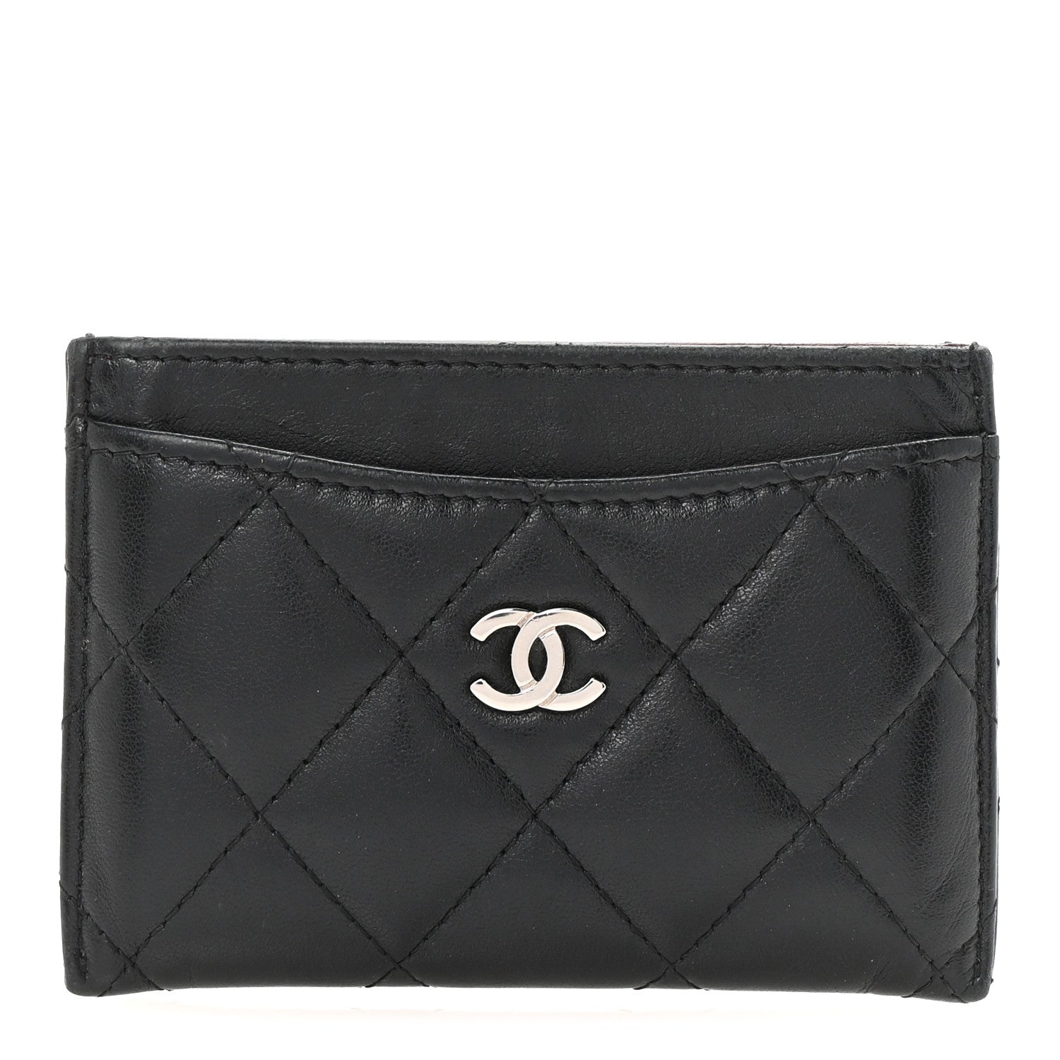 Lambskin Quilted Card Holder Black