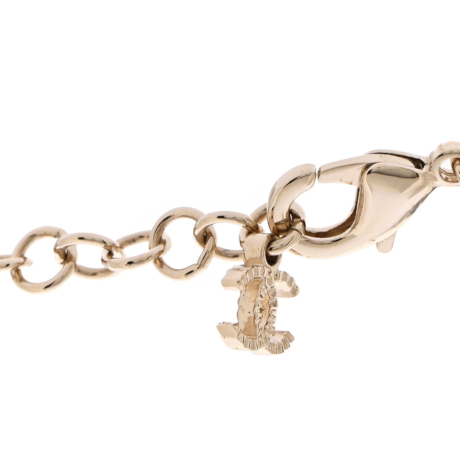 Metal Calfskin Crystal Double CC Short Necklace Black Gold