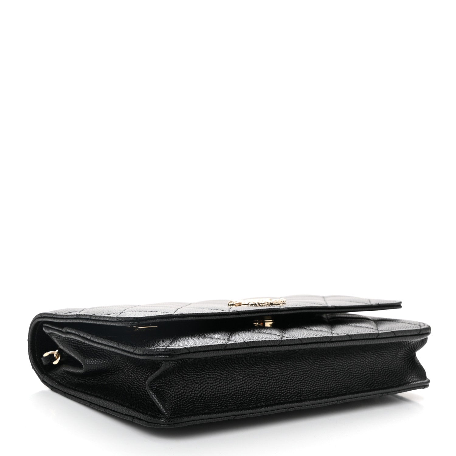 Caviar Quilted Studded CC Wallet on Chain WOC Black