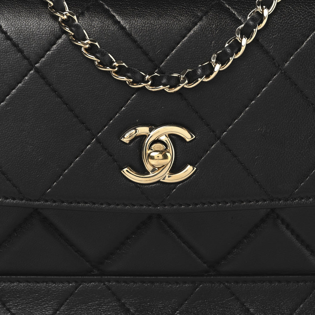 Lambskin Stitched Quilted Flap Black