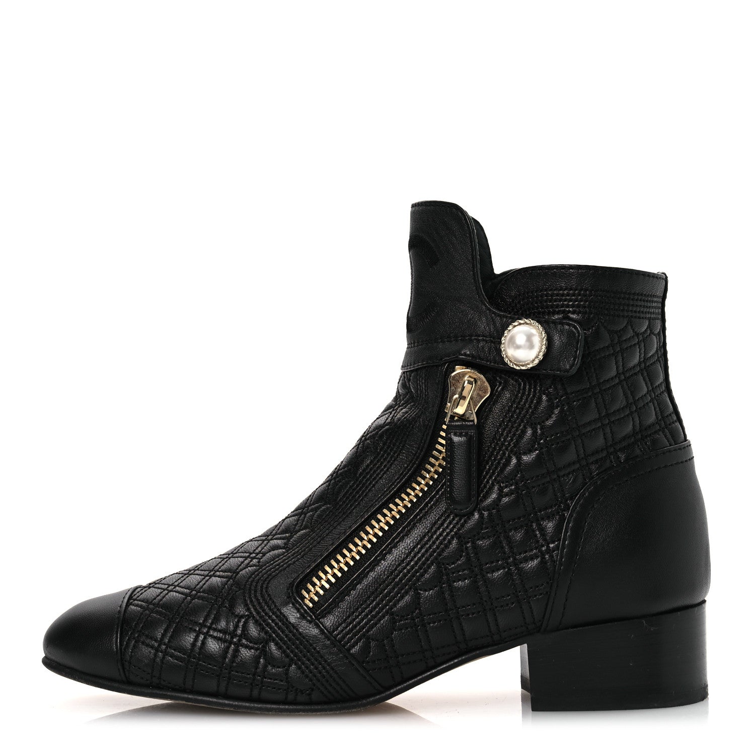 Lambskin Quilted Cap Toe Short Boots 36.5 Black