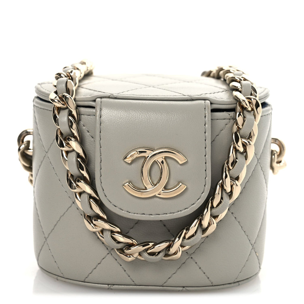 Lambskin Quilted Mini Vanity Case With Chain Grey