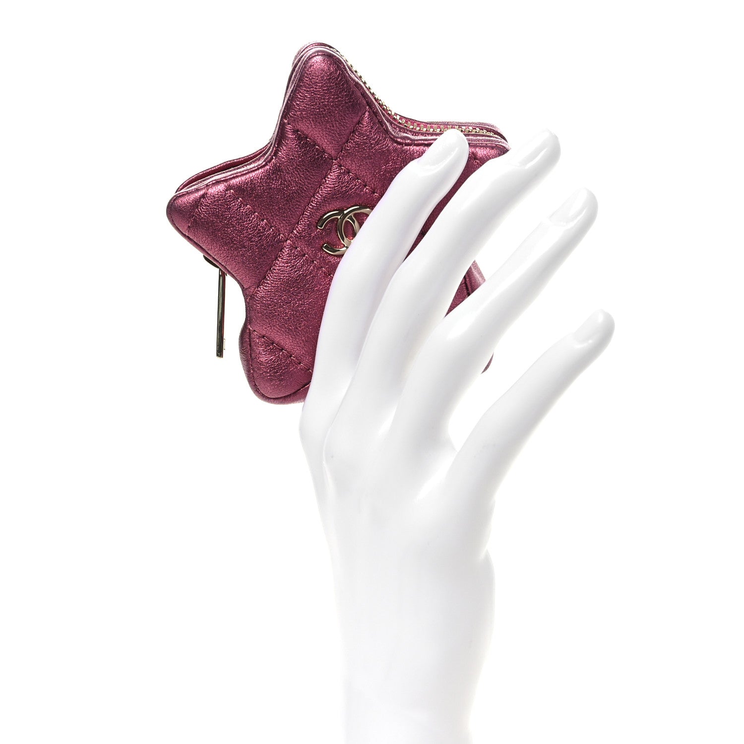 Metallic Lambskin Walk Of Fame Star Clip On Coin Purse Pink